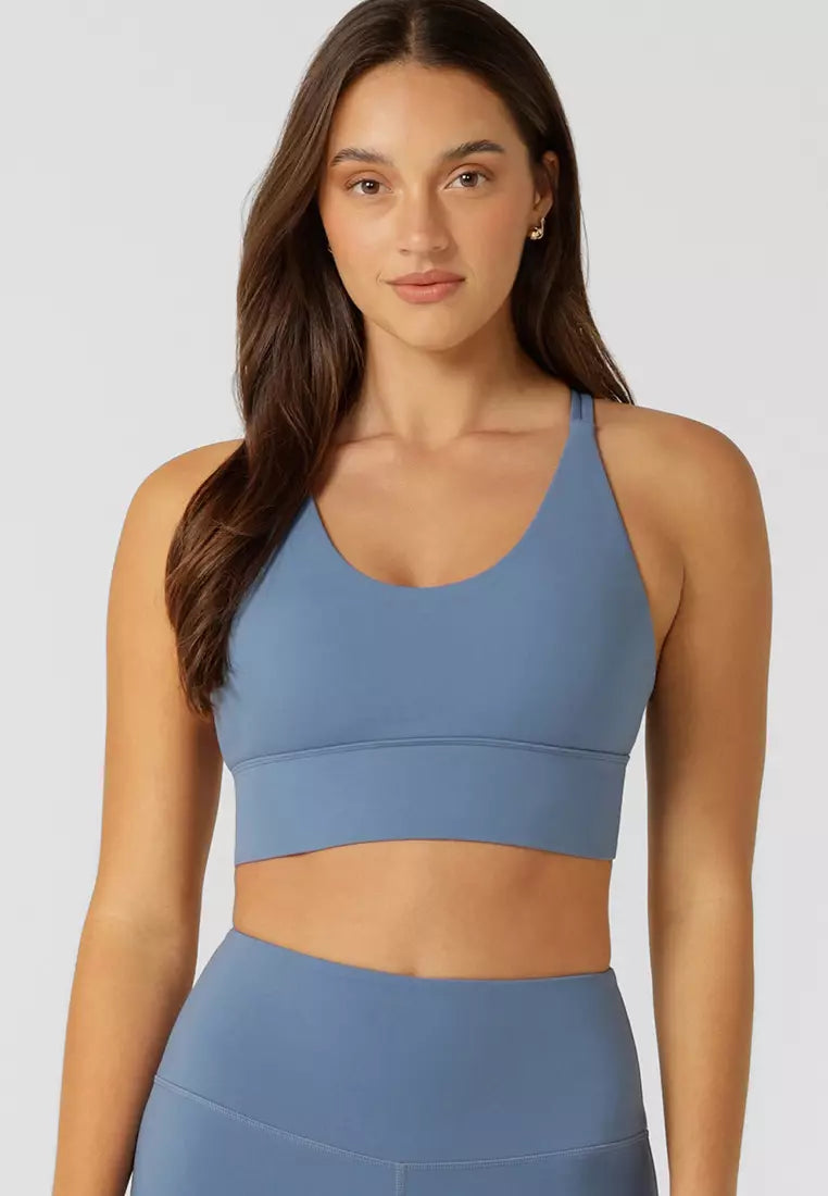 Lorna Jane Lotus Longline Sports Bra - Moonlight Blue